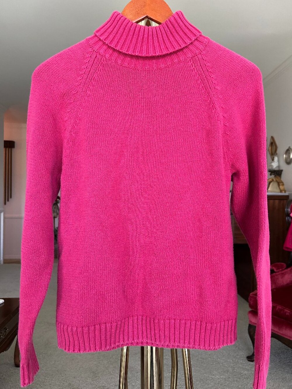 Vintage Lands' End pink turtleneck cotton sweater size S raglan made in Japan